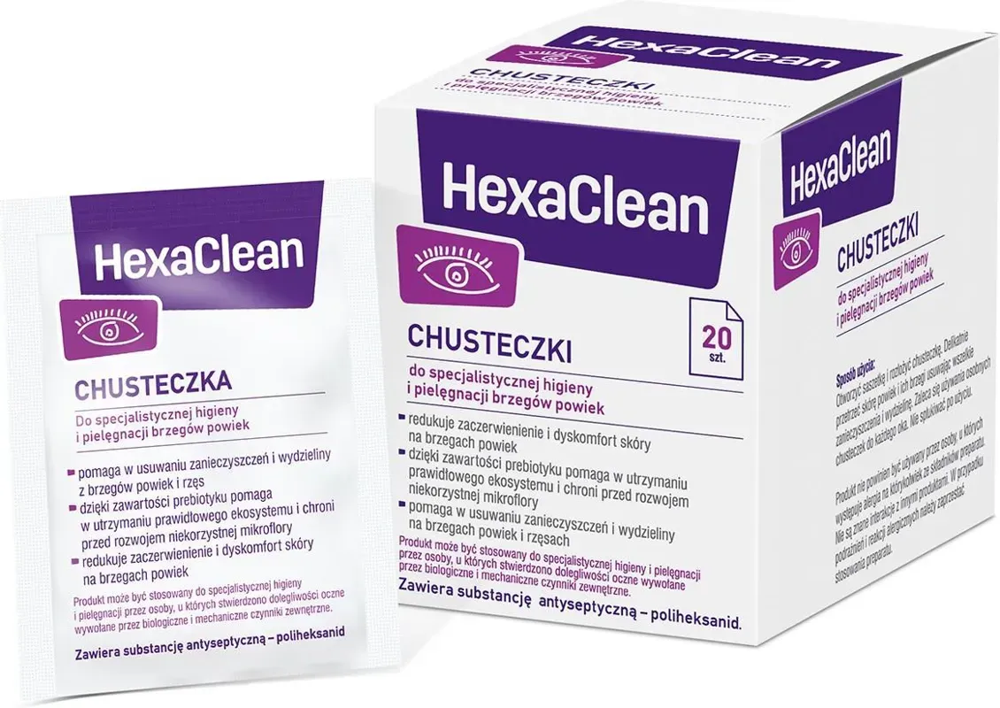 Hexaclean chusteczki do Specjalistycznej Higieny i Pielęgnacji Brzegów Powiek 20 szt.