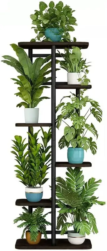 Kwietnik stojący metalowy stojak na 7 donic kwiatów MONDO (Czarny)