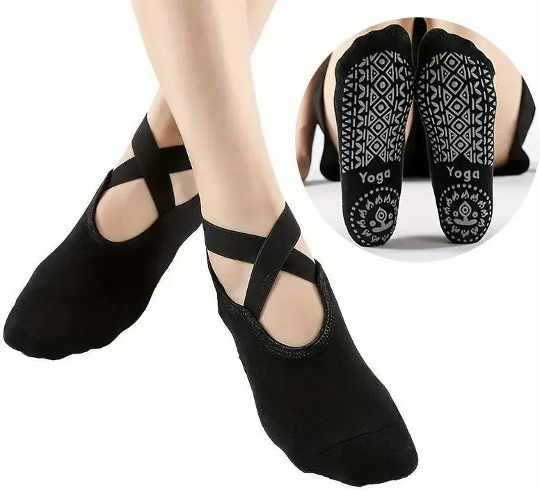 Damskie Skarpetki Do Jogi Do Tańca Baletki Czarne Antypoślizgowe